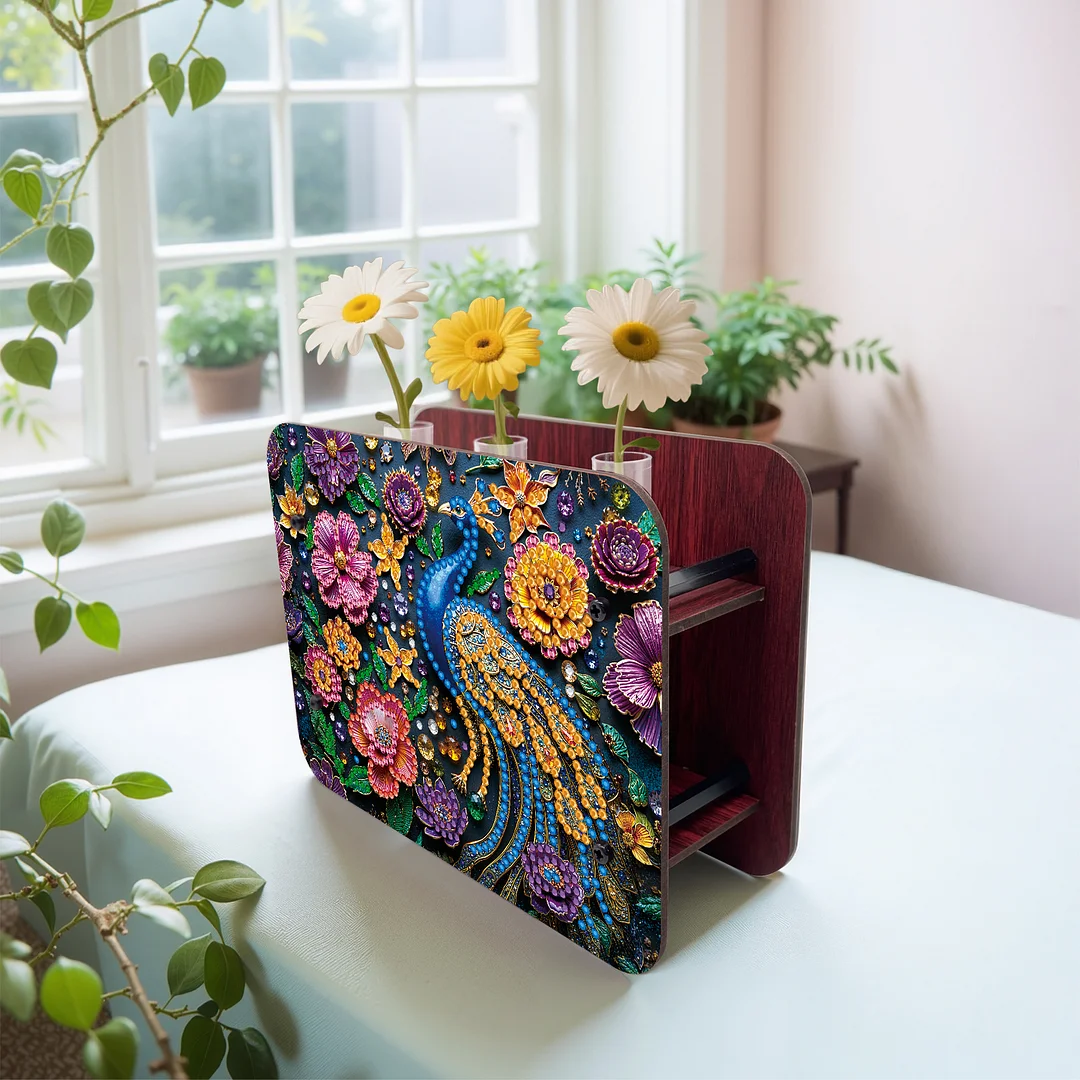 Gem Peacock DIY Diamond Painting Wooden Tube Vase for Adults Gift Home Decor