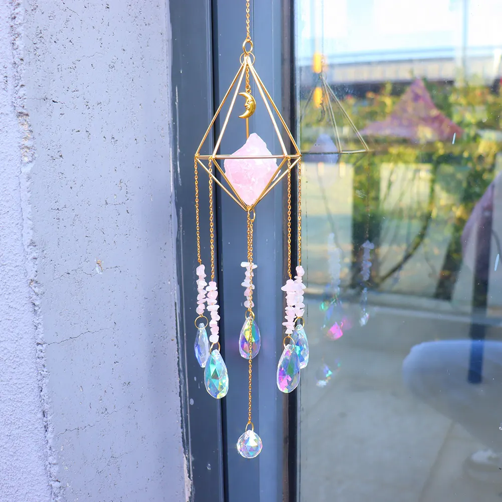Crystal Wind Chimes Ornaments Moon Star Natural Stone Hanging Pendant Craft