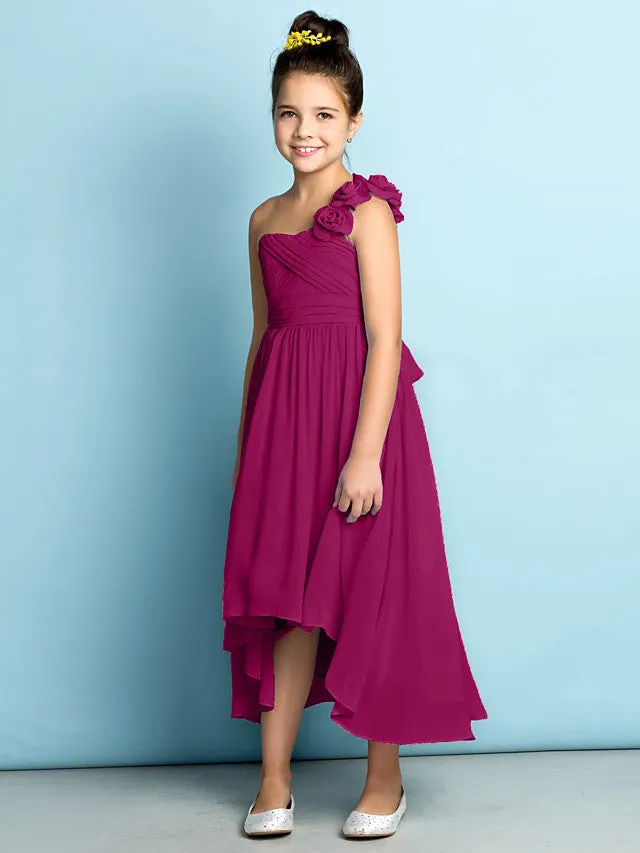 One Shoulder Pleated A-line Junior Bridesmaid Dress Candy Pink main image 0
