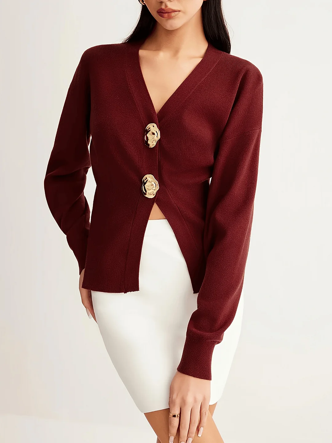 Nigikala Nigikala Women's V-Neck Button Knitted Knitted Sweater