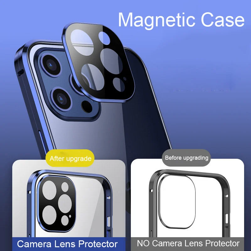 2022 NEW Update Metal Frame Magnetic Double-side Temper Glass Case For ...