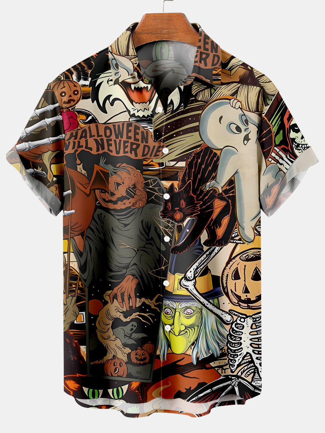 Men's Halloween Print Short Sleeve Shirt PLUSCLOTHESMAN