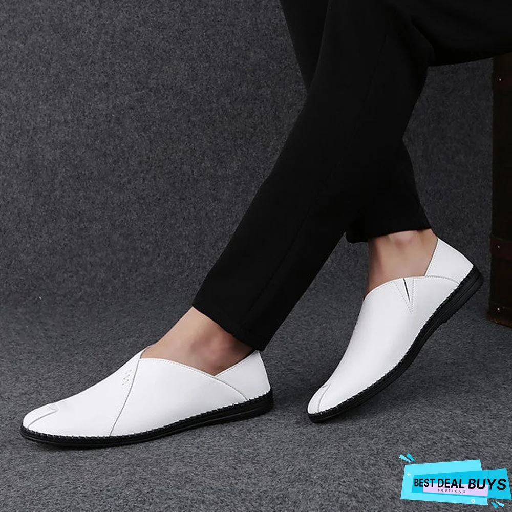 Men's Leather Shoes Nappa Leather / Cowhide Spring & Summer Casual Loafers & Slip-Ons Breathable Black / Light Red / Dark Brown / Driving Shoes