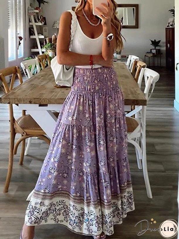 Women's Skirts Casual High Waist Printed Long Skirt