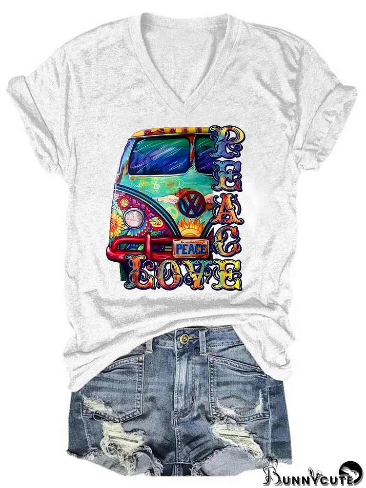 Love Peace Hippie V Neck T-Shirt