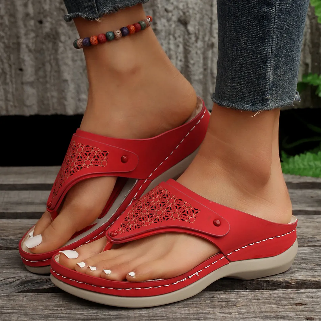 Breakj Breakj New Outdoor Large-Size Roman Sandals Casual Comfortable Hollow Thick Bottom Clip Cool Slippers Women