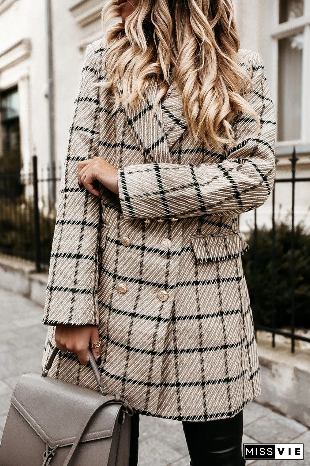 Fashion Street Plaid Turn-back Collar Outerwear(5 Colors)