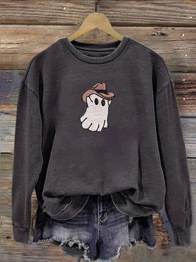 Vintage Ghost Print Long Sleeve Sweatshirt