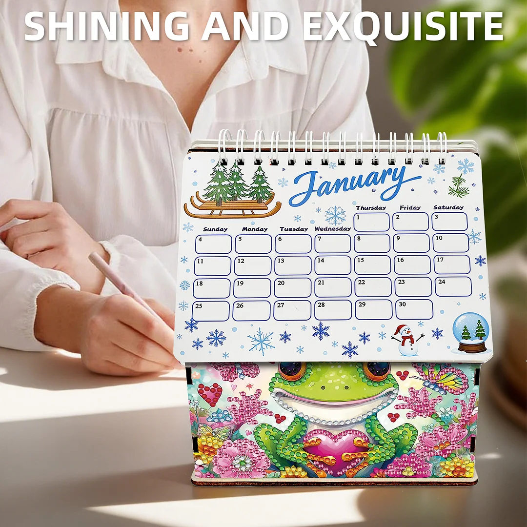 5D/DIY Calendar Crystal Painting Desk Calendars Kit Home Decorations (Frog)