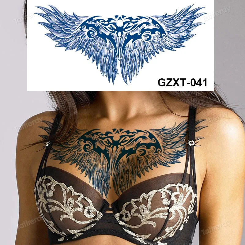 large temporary tattoo juice ink long lasting blue tattoo sticker breast chest totem wings dragon body art painting sexy for men