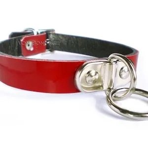 pornhint Pornhint BDSM Collar in Red Patent Leather, bondage collar, red collar, shiny collar, slave/sub collar, ring collar, locking/lockable fetish collar