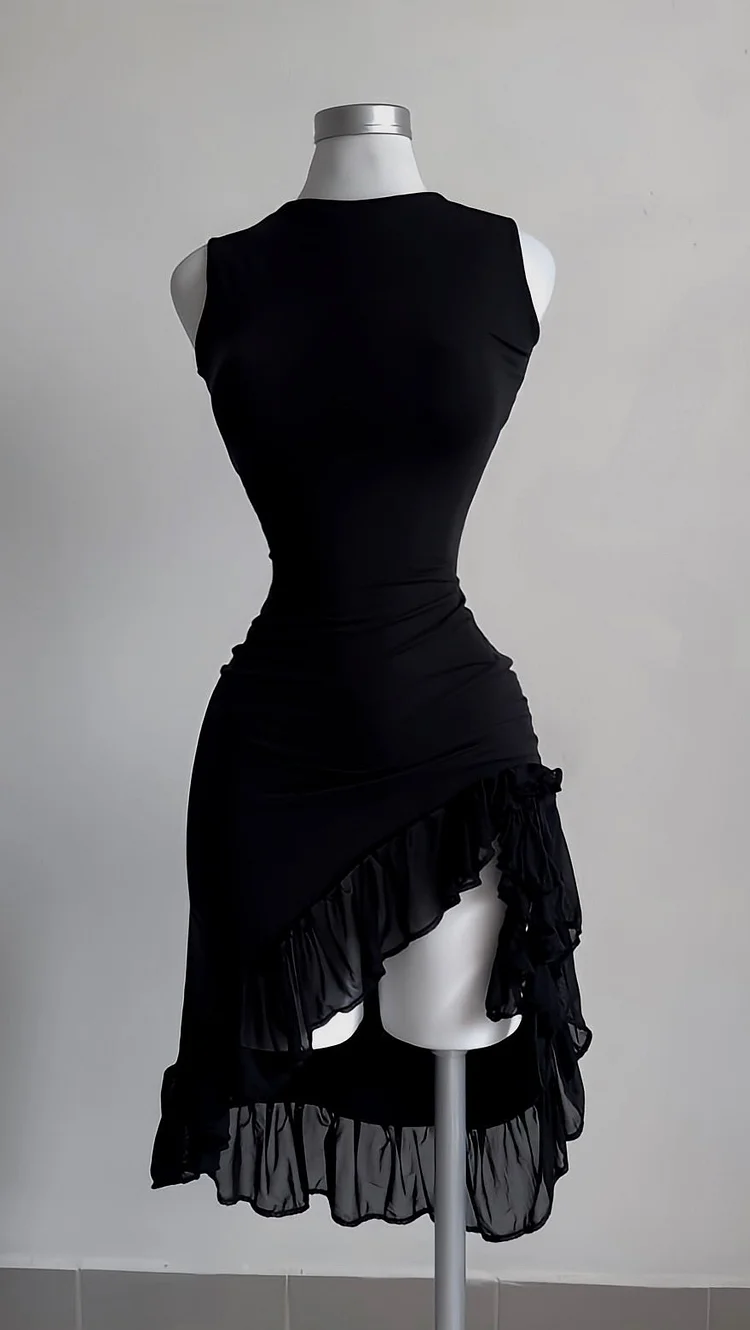 Elegant Sleeveless Ruffled Slim Fit Dress