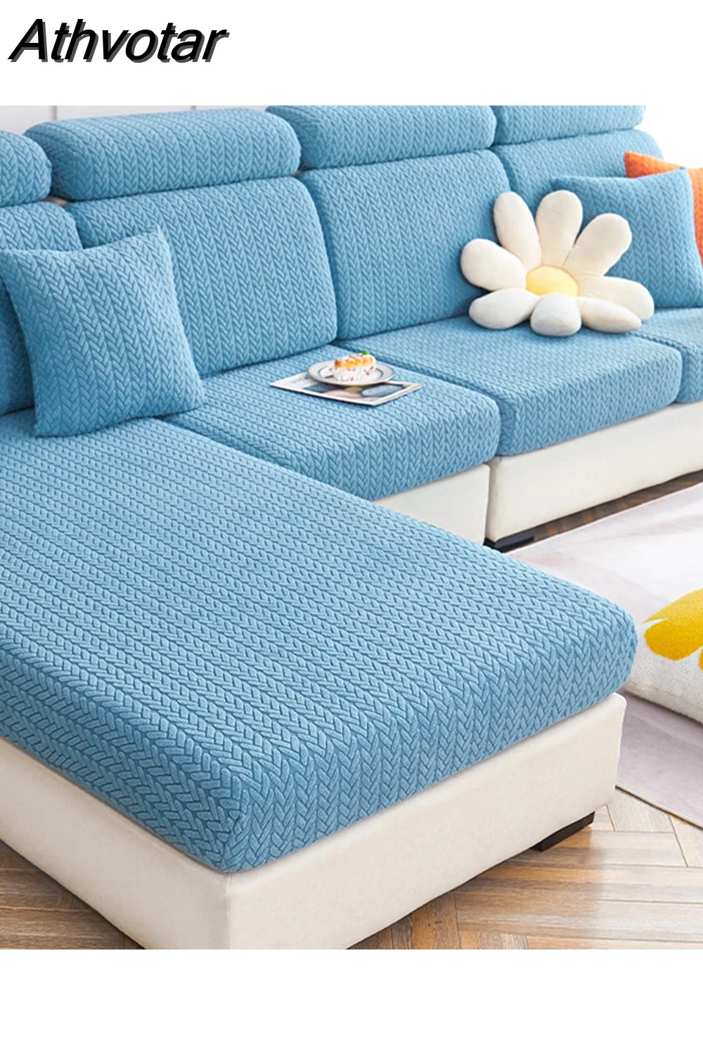 Athvotar Sofa Seat Cushion Cover for Living Room Wheat Head Pattern Elastic Thicken Corner Sofa Slipcover Furniture Protector