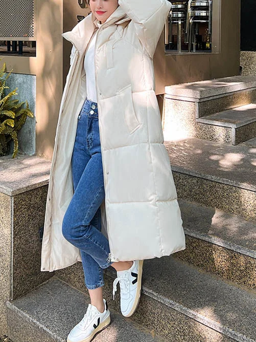 Women Long Sleeve Solid Zipper Loose Down Jacket Coats