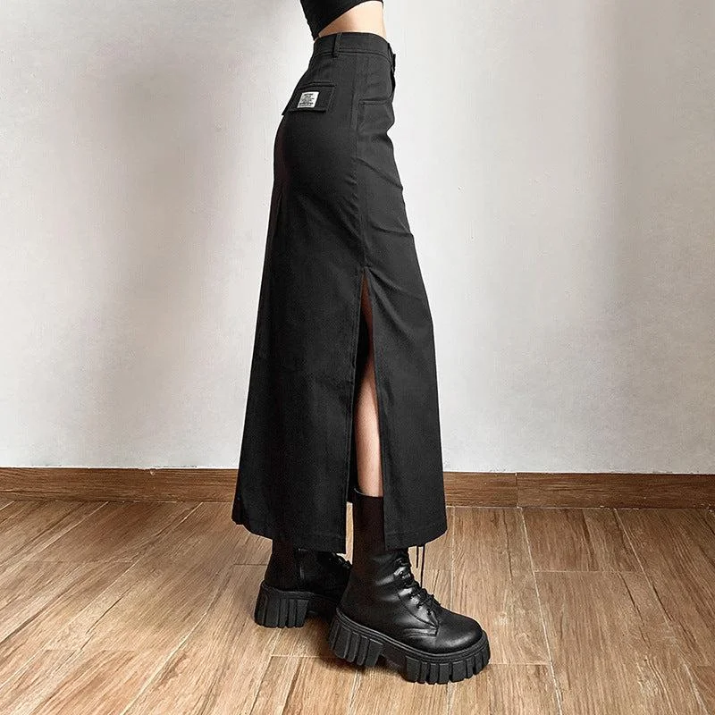 Brownm Academia Side Slit Maxi Skirt