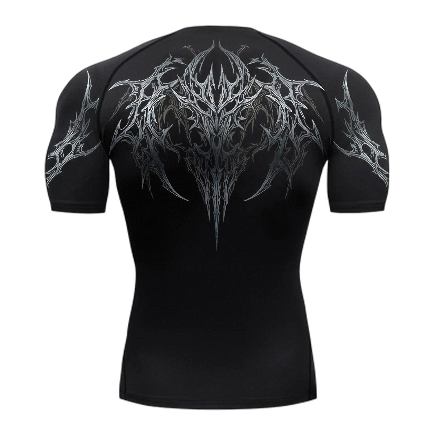 Demonic Wing Silver Pattern Compression T-Shirt