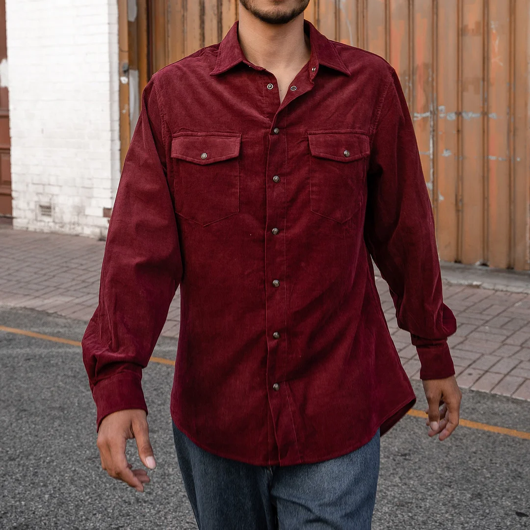 Men's Vintage Casual Corduroy Long Sleeve Shirt-inspireuse