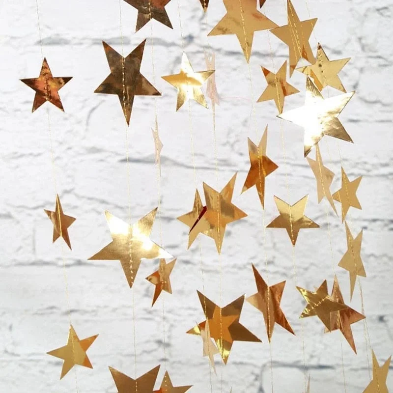 4M Paper Star Round Garland Rose Gold Hanging Banner Flag DIY Adult Kids Birthday Party Decoration Supplies Wedding Baby Shower