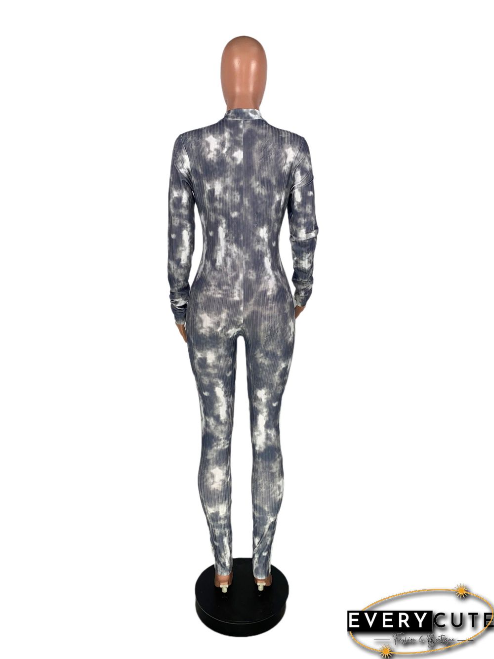 High Neck Tie-dye Zipper Slim Fit Fitness Jumpsuit