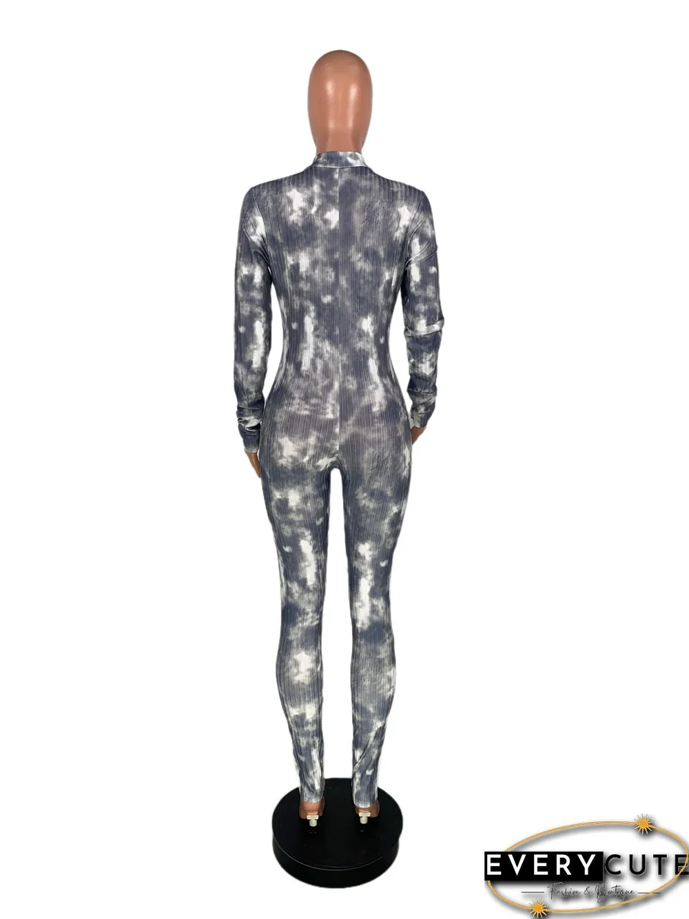 High Neck Tie-dye Zipper Slim Fit Fitness Jumpsuit