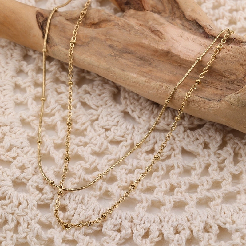 201 Stainless Steel 304 Stainless Steel 18K Gold Plated Minimalist Solid Color Double Layer Necklaces
