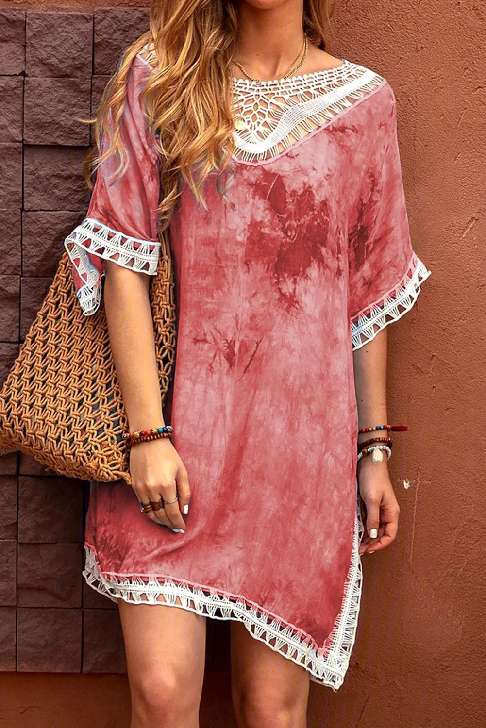 Red Crochet Tie-dye Beach Dress | IFYHOME