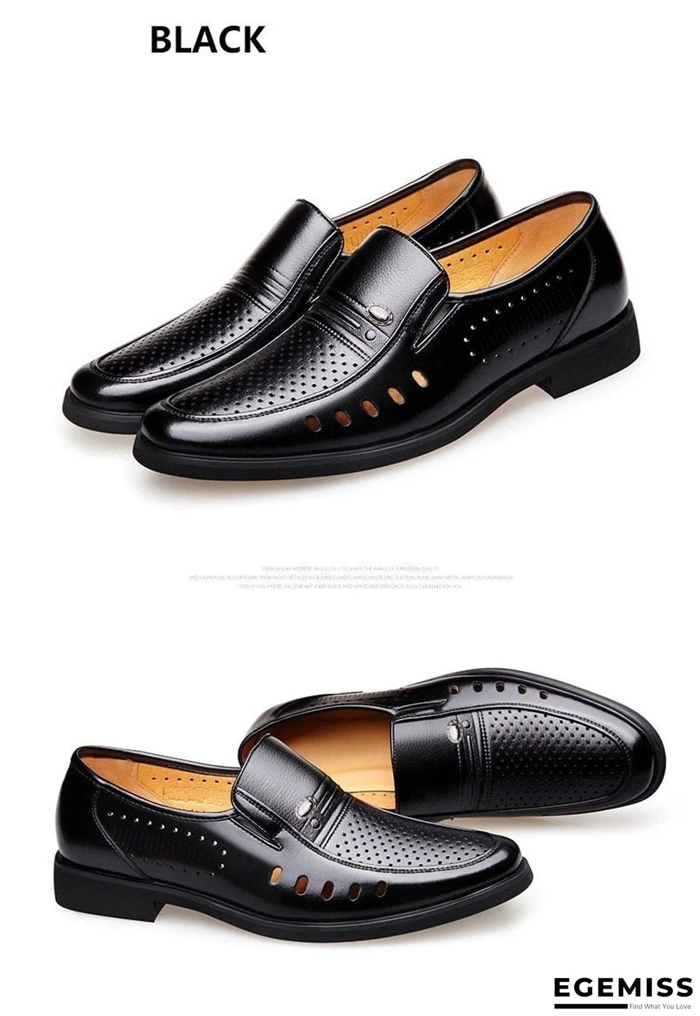 Men's Breathable Slip-On Hollow Leather Classic Business Wedding Shoes Flat Shoes | EGEMISS