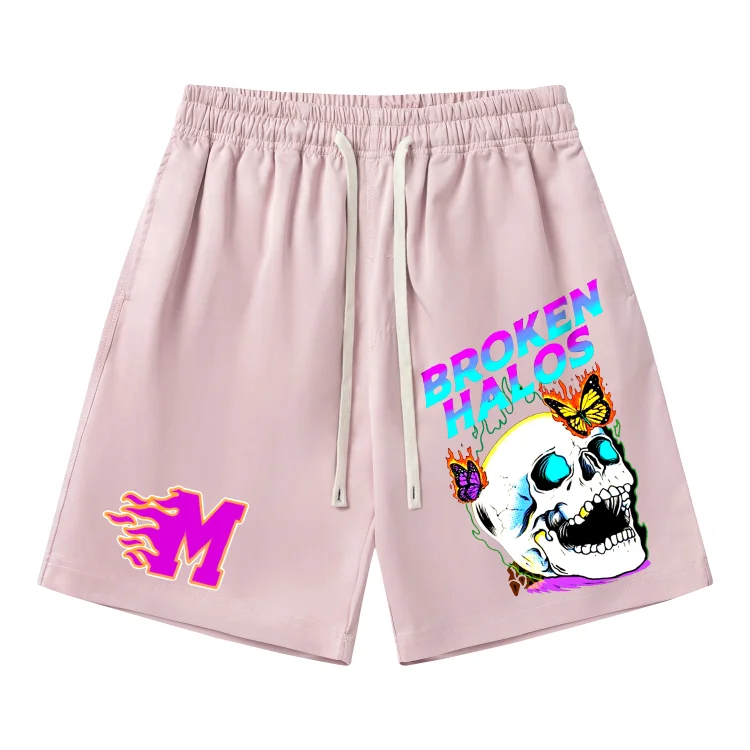 Skull Print Beach Shorts Loose High Street Shorts at Hiphopee