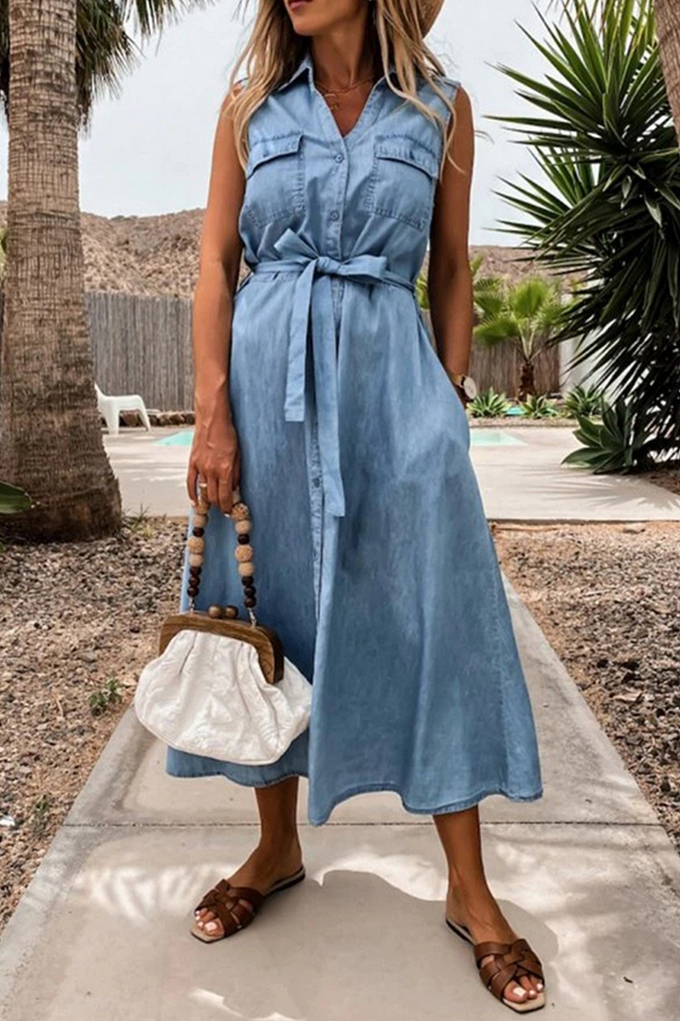Casual Solid V Neck Waist Skirt Dresses