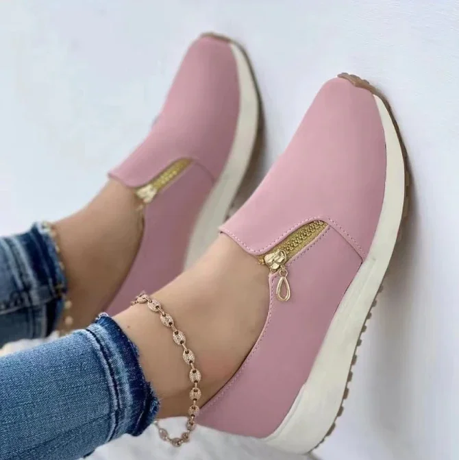 Qengg New Women's Casual Shoes Fashion Solid Color Platform Hemp Rope Flats Lightweight Comfortable Side Zip Loafers Zapatillas Mujer