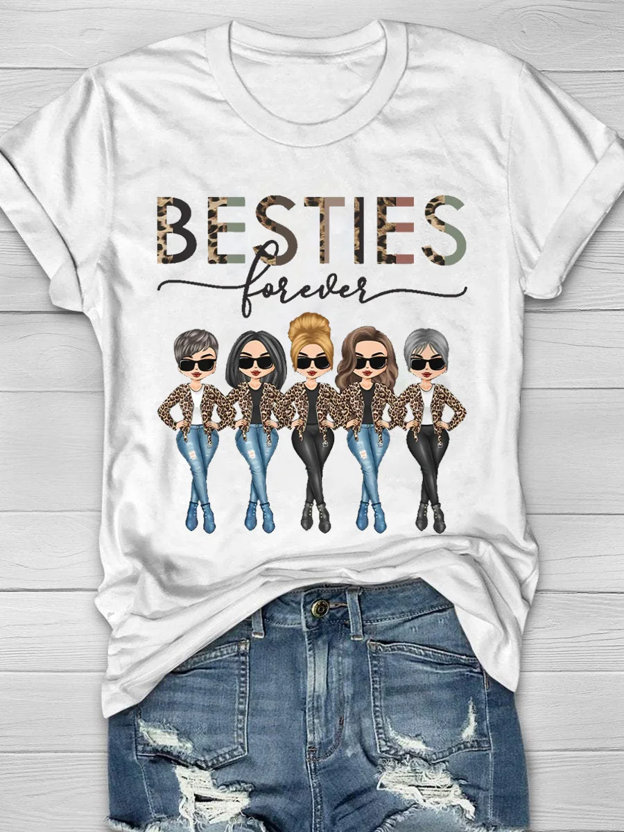 Besties Forever Print Short Sleeve T-Shirt