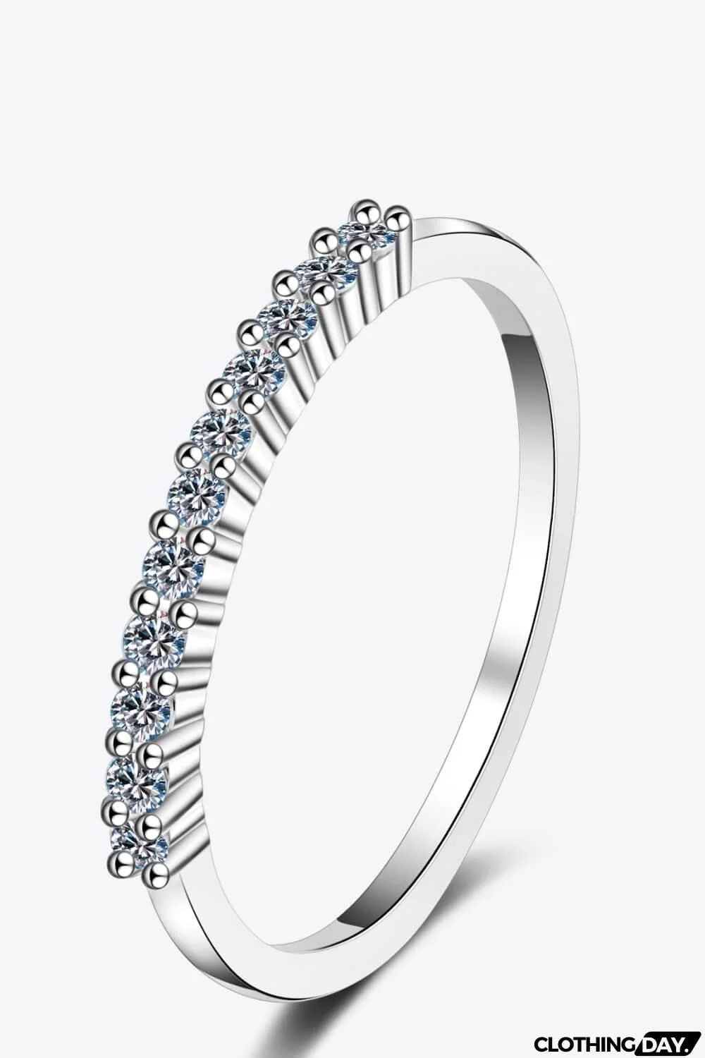 925 Sterling Silver Inlaid Moissanite Polished Ring