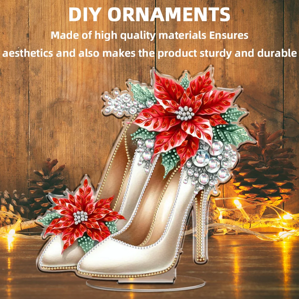2D Flat Xmas High Heels DIY Acrylic Desktop Diamond Art Kits for Adults Beginner