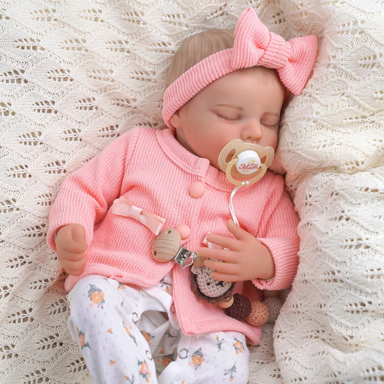 Babeside Twinnie 17" Reborn Baby Doll Peaceful Sleeping Girl Pink Knitted Coat