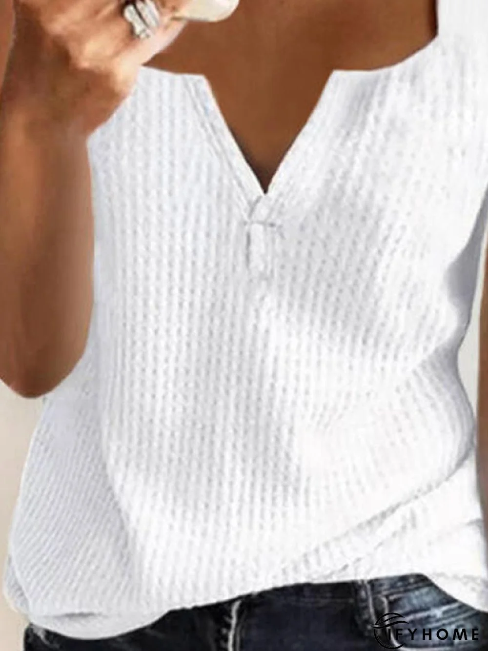 Casual V neck Solid Sleeveless Knit Tank Tops | IFYHOME