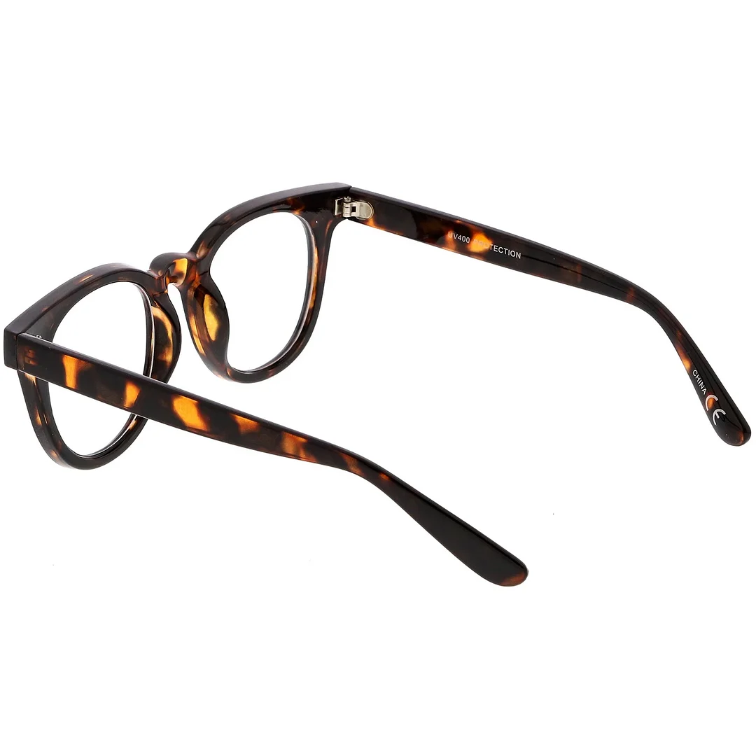 Classic Horn Rimmed Eyeglasses With Rivet Accent Wide Arms Clear Lens 48mm