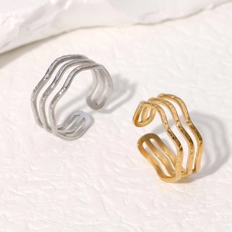 304 Stainless Steel 18K Gold Plated IG Style Minimalist Classic Style Waves Lines Open Rings