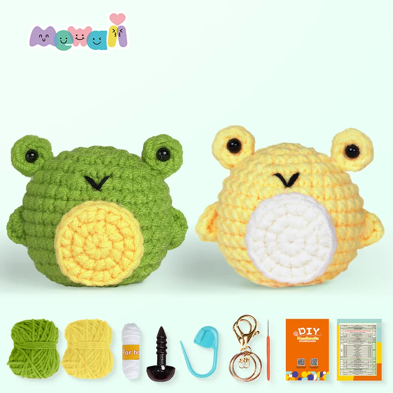 Mewaii Beginner Crochet Kits Crochet Frog For Beginners Crochet Kits with Easy Peasy Yarn-2pcs