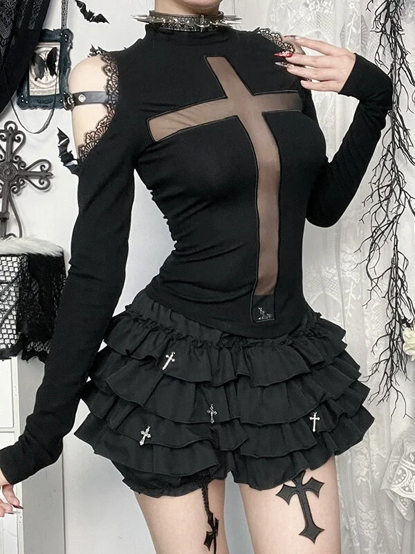 See-through Cross Gothic Top