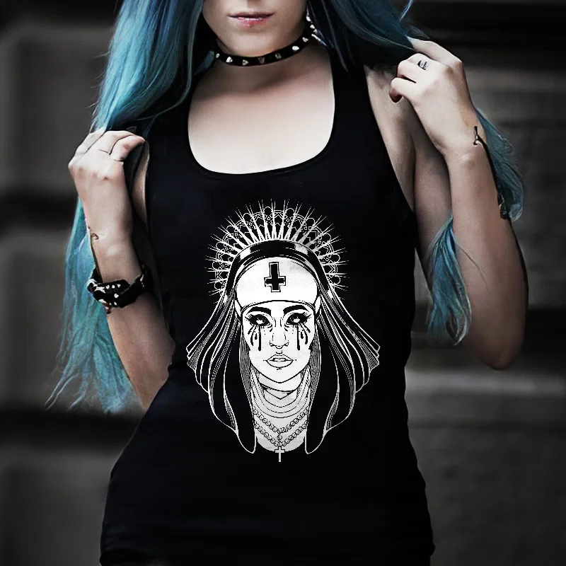 Black Religion Goth Sister Printed Women's Vest -  
