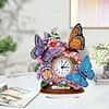 5D DIY Special Shape Diamond Painting Desk Ornament Handmade Clock Kit(Flower Butterfly)