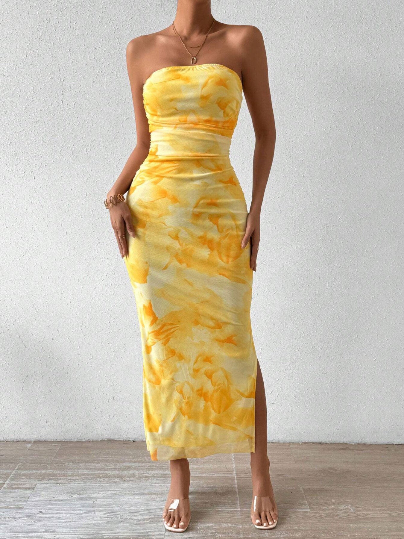 Ruched Strapless Bodycon Midi Dress mysite idetrend