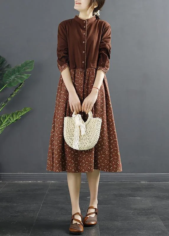 Classy Coffee Wardrobes Print Art Spring Dress