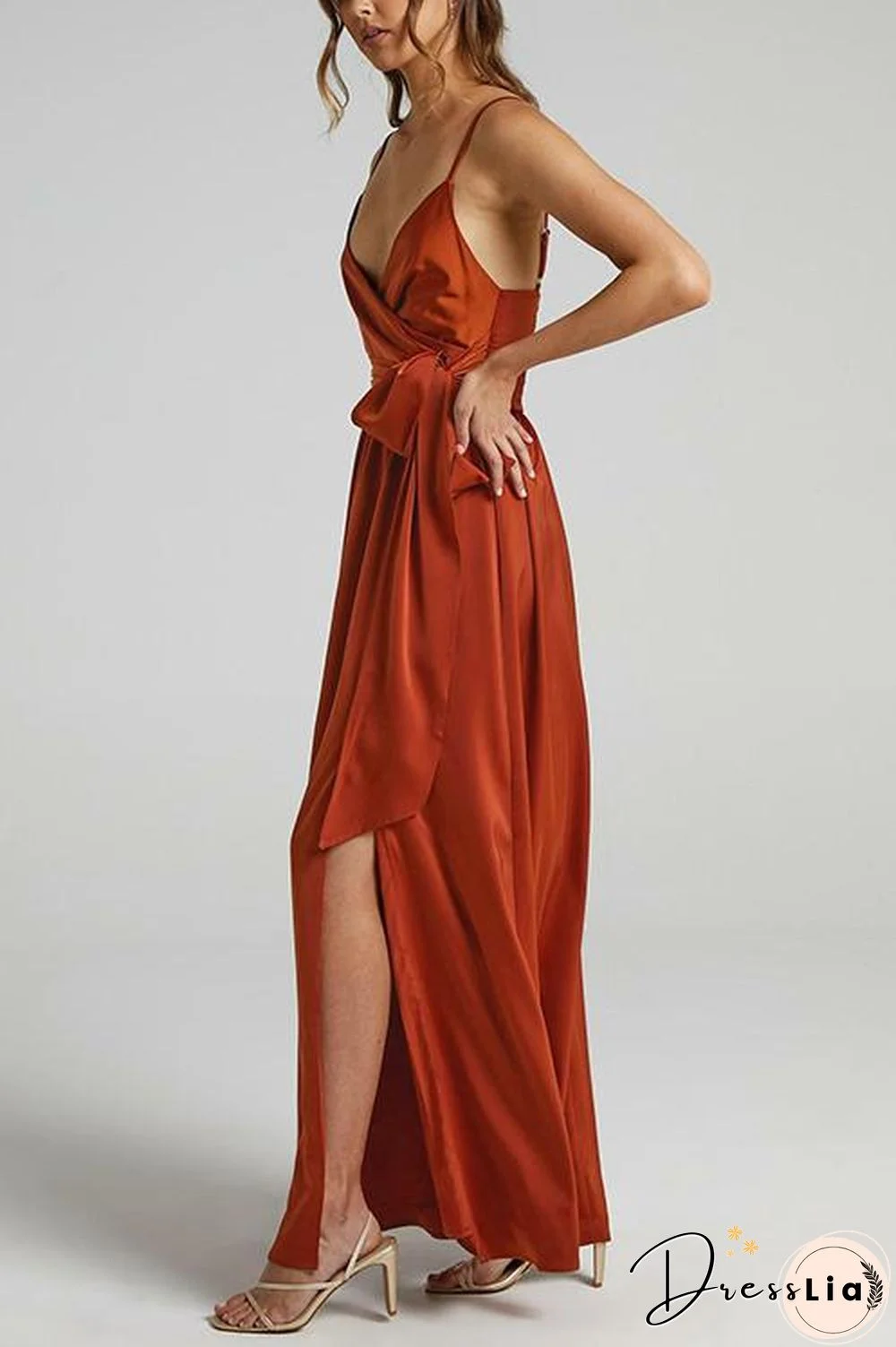 Bow Tie Slit Slip Maxi Dress