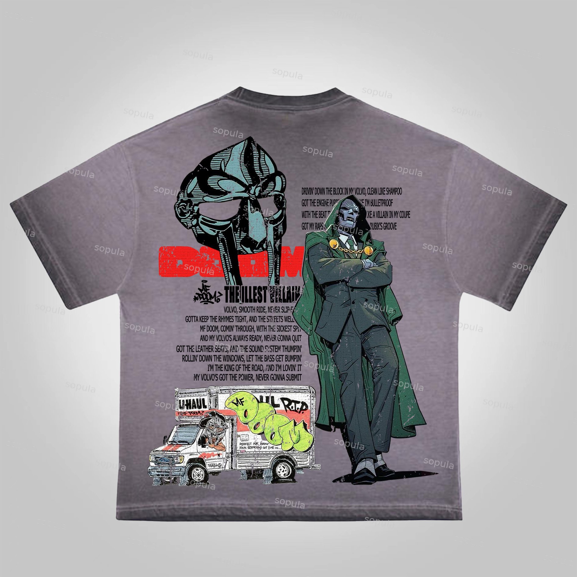 Sopula Vintage The Illest Villain Mf Doom Graphic Print Washed Cotton T-Shirt