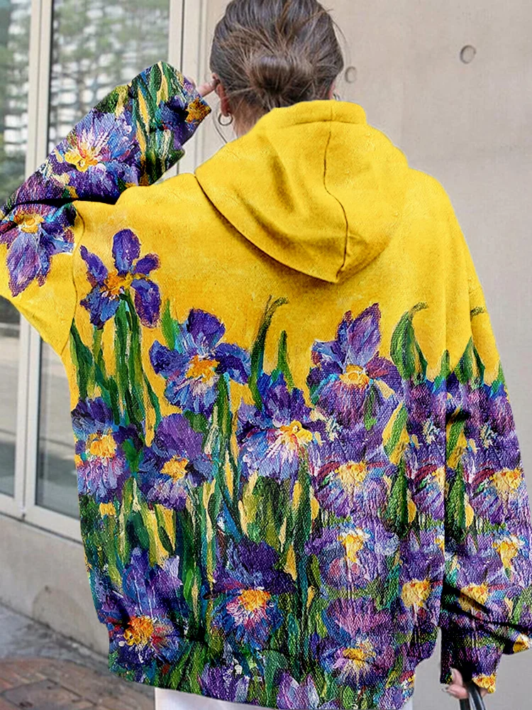 Irises Oil Painting Art Print Comfy Hoodie