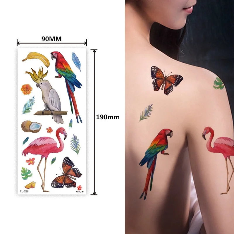 Animal and plant totem flower butterfly bird fox body arm waterproof men and women healthy natural temporary tattoo stickers