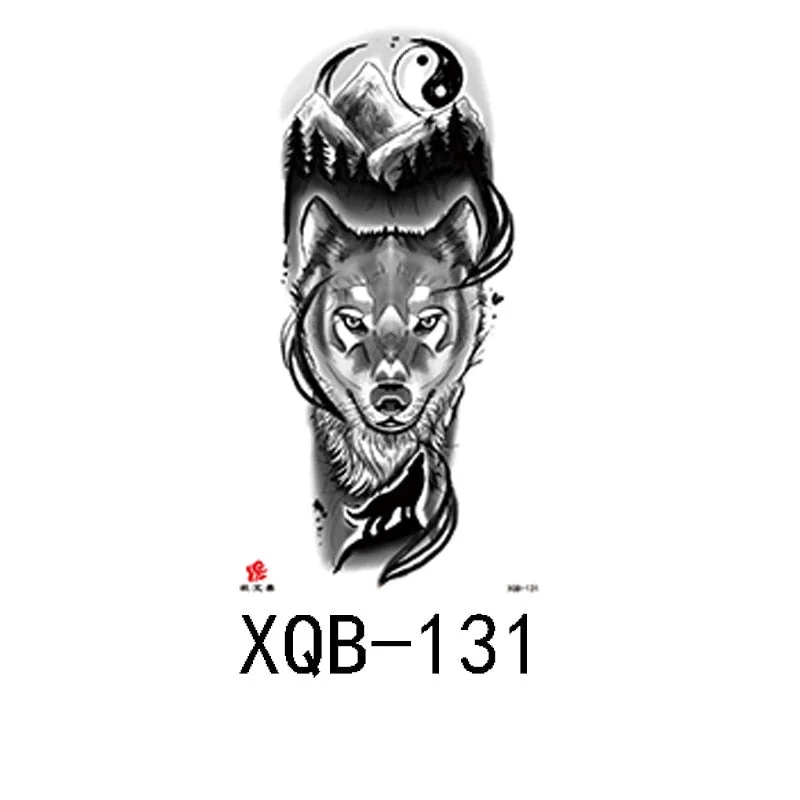 Small Full Arm Waterproof Tattoo Sticker Half Arm Arm Fierce Wolf Head Animal Arm Lasting European and American Tattoo Sticker