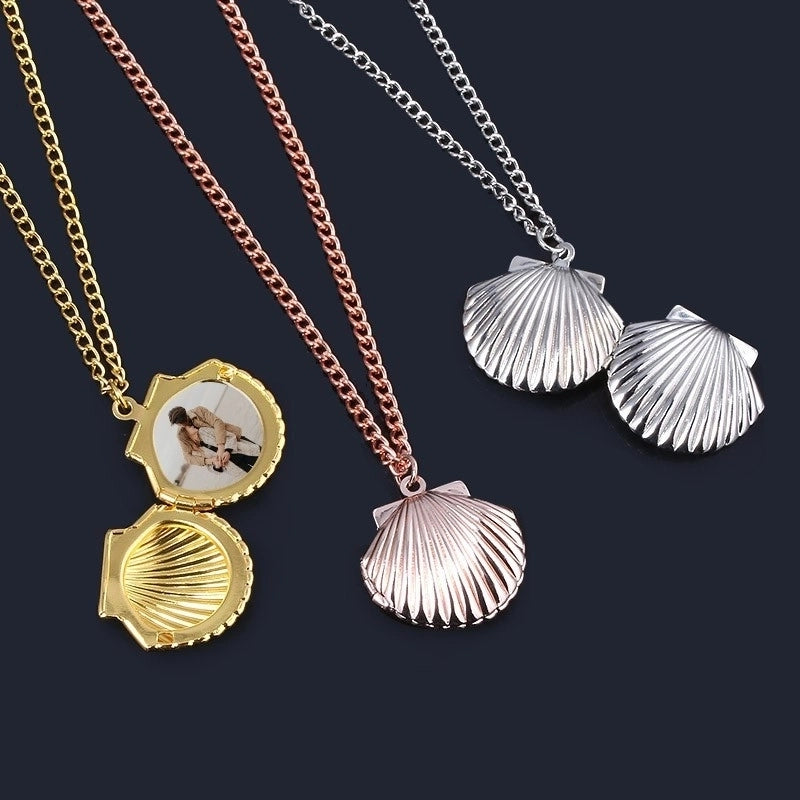 Casual Sweet Shell Titanium Steel Plating Pendant Necklace Locket Necklace