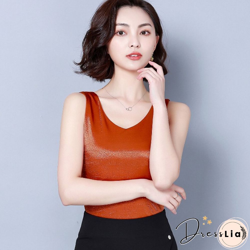 Christmas Gift Top women Summer V Neck Chiffon Vest Sleeveless Casual Blusas Tank Tops Silk Patchwork T Shirt Bottom Camisole New White